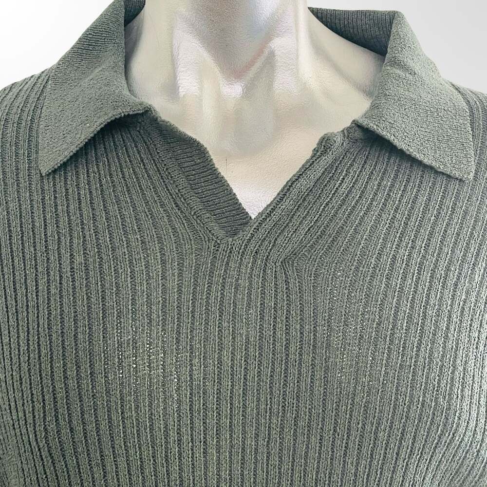 Vintage C.P. Company Full Rib Knitted Cotton Long Sleeve Polo Sweater