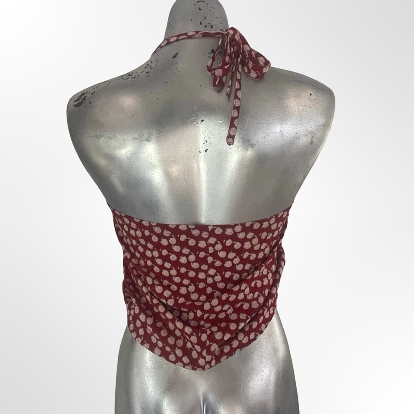 SHEIN Red Halter Crop Top with Cream Floral Dots