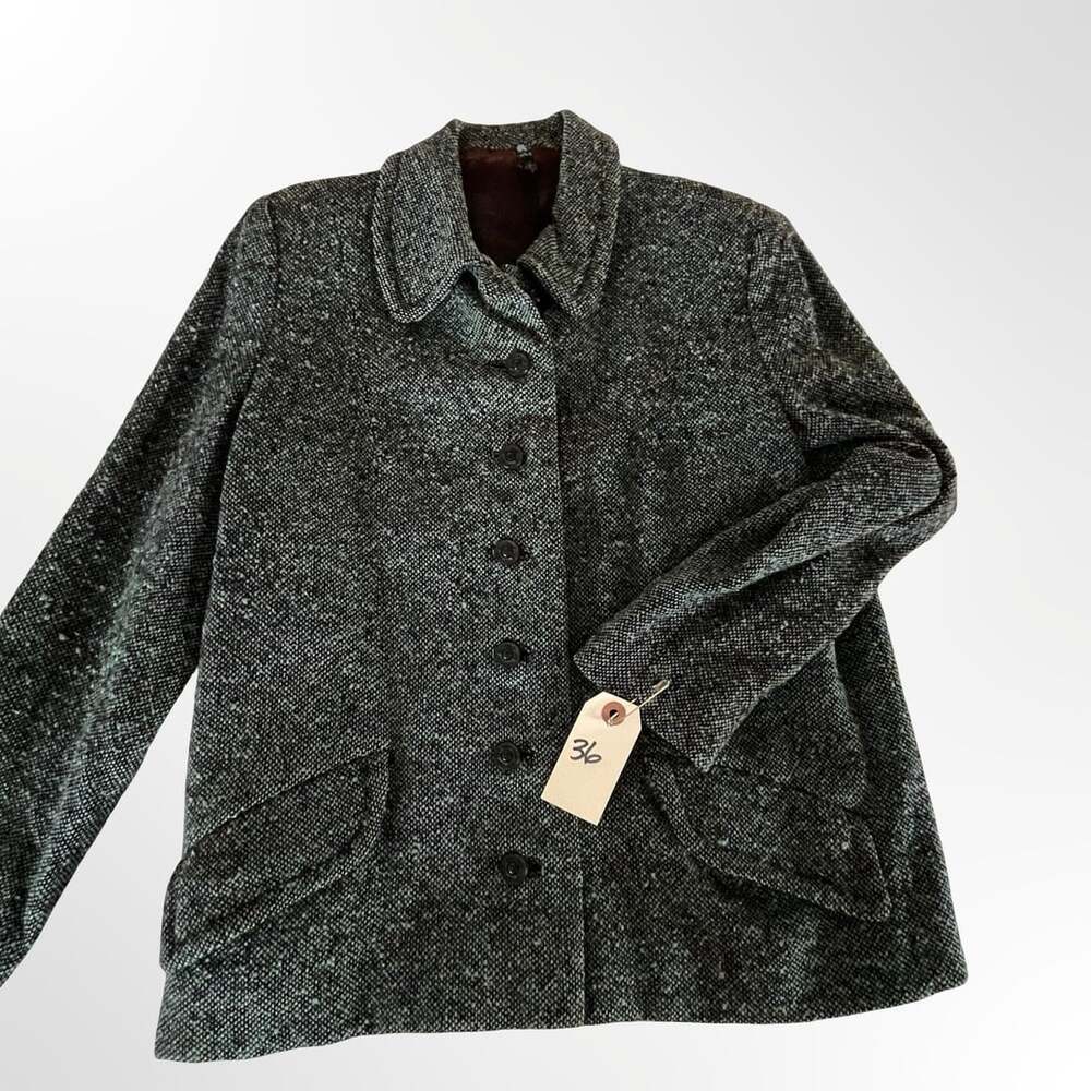 Vintage Nordstrom Black and White Tweed Collared Button-Up Wool Jacket