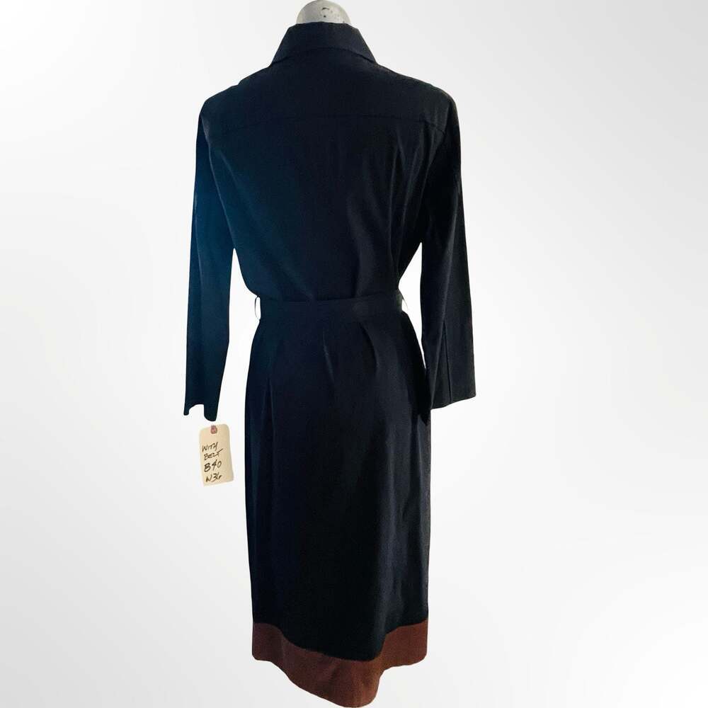 HUGO BOSS Black and Brown Colorblock Belted Midi Shirt Dress
