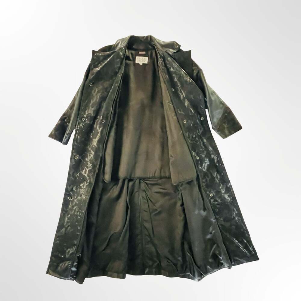 Pelle Studio Black Leather Long Trench Coat with Snakeskin Textured  Panels