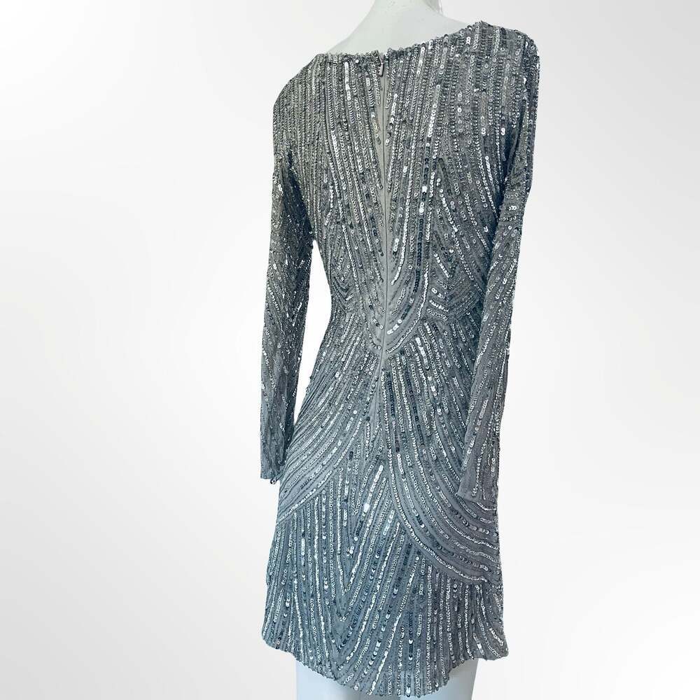Lara 29615 Long-Sleeve Beaded Cocktail Dress in Silver