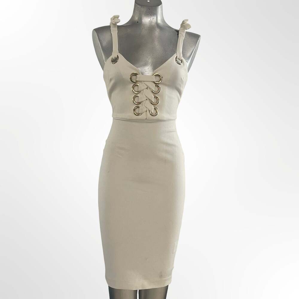 Elliatt Dahlia White Lace-Up Sleeveless Sheath Midi Dress