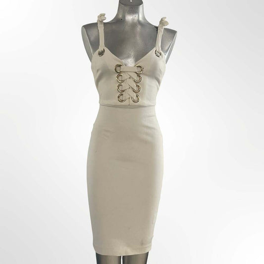 Elliatt Dahlia White Lace-Up Sleeveless Sheath Midi Dress