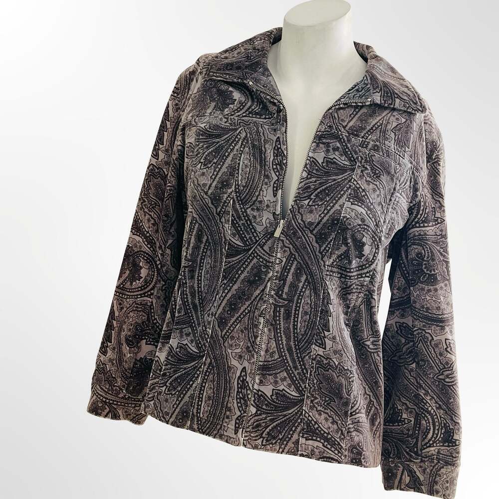 Jones New York Signature Full Zip Paisley Print Velvet Jacket