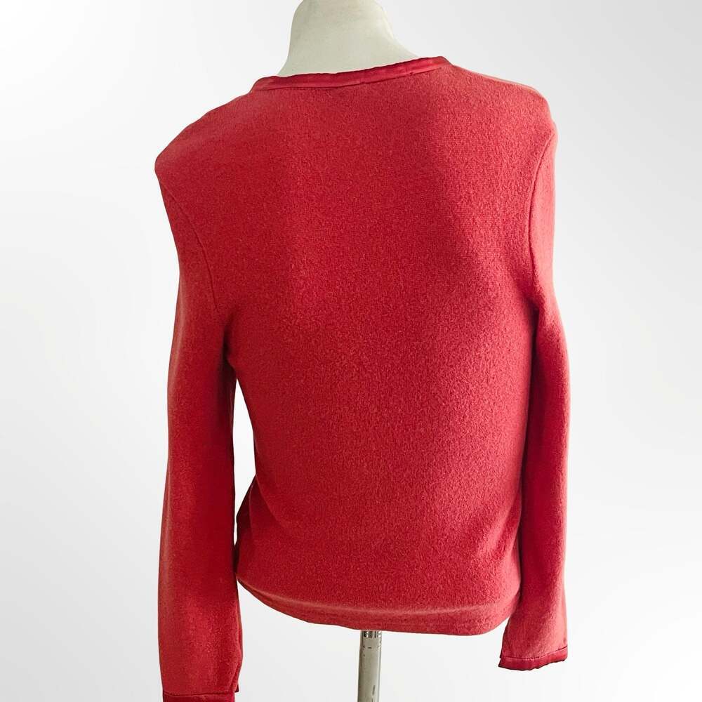William B Red Wool Blend Satin Trim V-Neck Cardigan Sweater Small