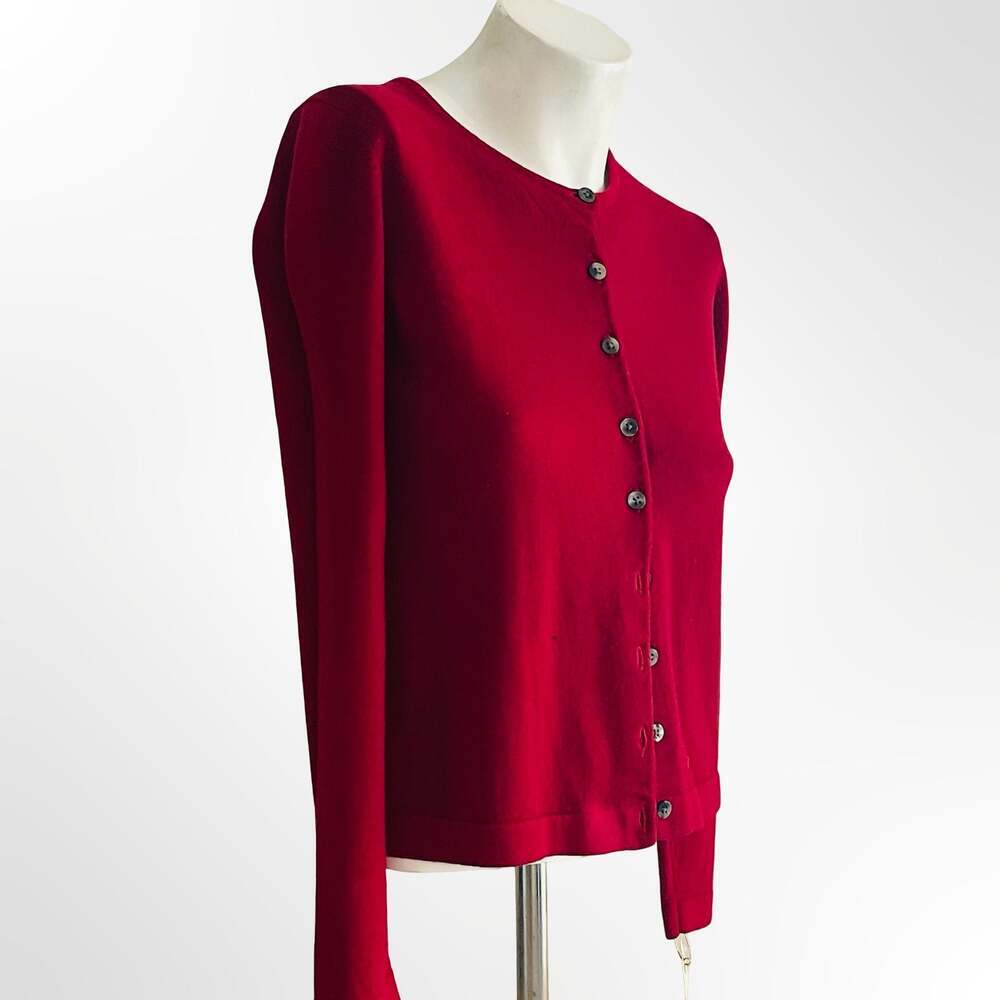 Red Crew Neck Long Sleeve Button Front Knit Cardigan Sweater