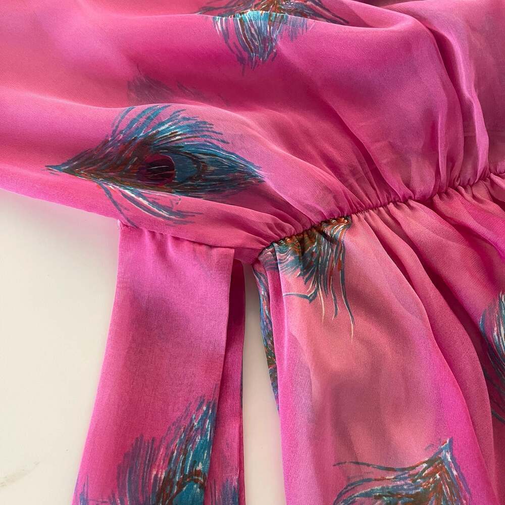 Sexy Diva Peacock Feather Print Long Sleeve V-Neck Maxi Dress