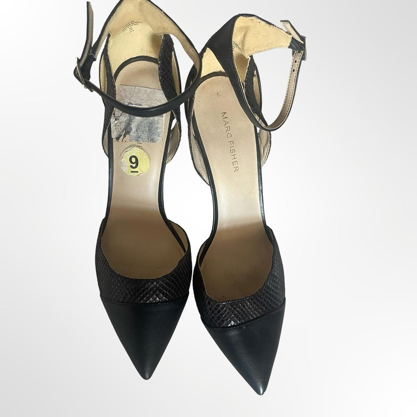 Marc Fisher Black Pointed-Toe Ankle-Strap Pumps with Texture