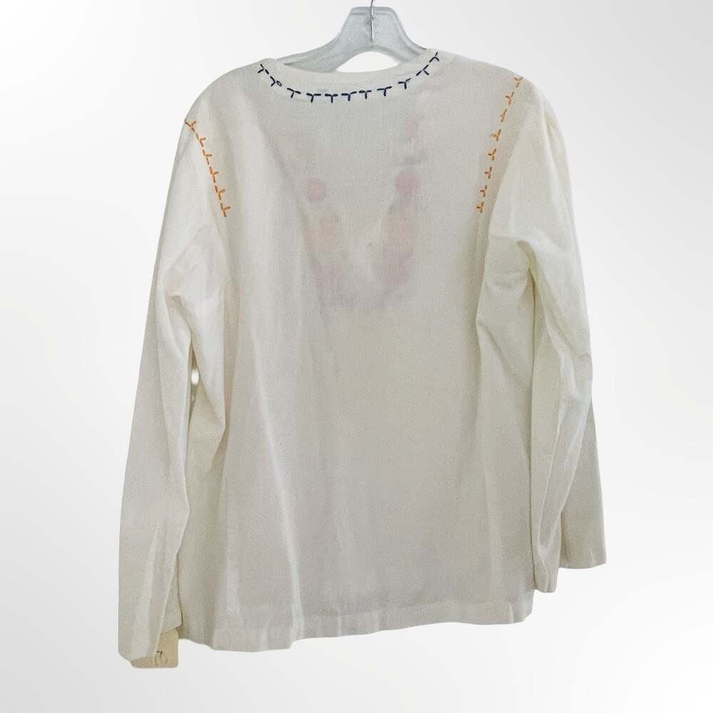 Vintage 1970s White Cotton Gauze Floral Embroidered Peasant Boho Tunic Blouse