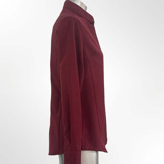 Edwards Garment Women's Burgundy Long Sleeve Stand-Up Collar Dress Shirt