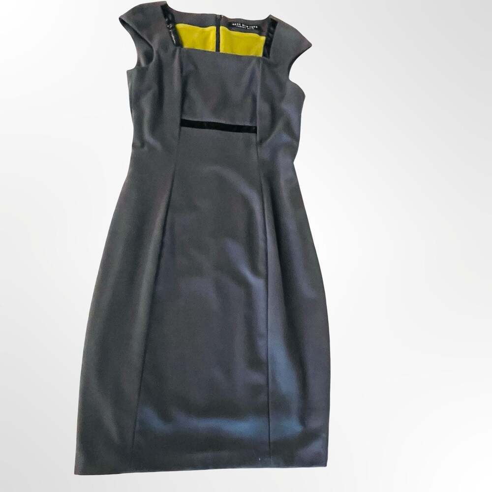 Marc New York Andrew Marc Black Square Neck Patent Trim Sheath Dress