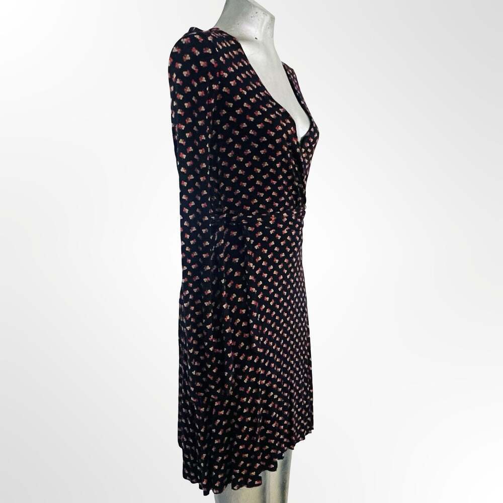 Long Sleeve Scalloped Rosebud Faux Wrap Dress
