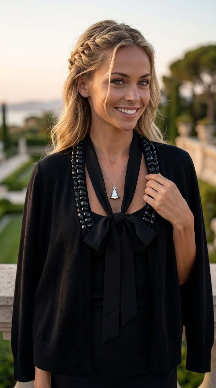 DKNY Donna Karan New York Black Embellished Beaded Collar Cape Cardigan