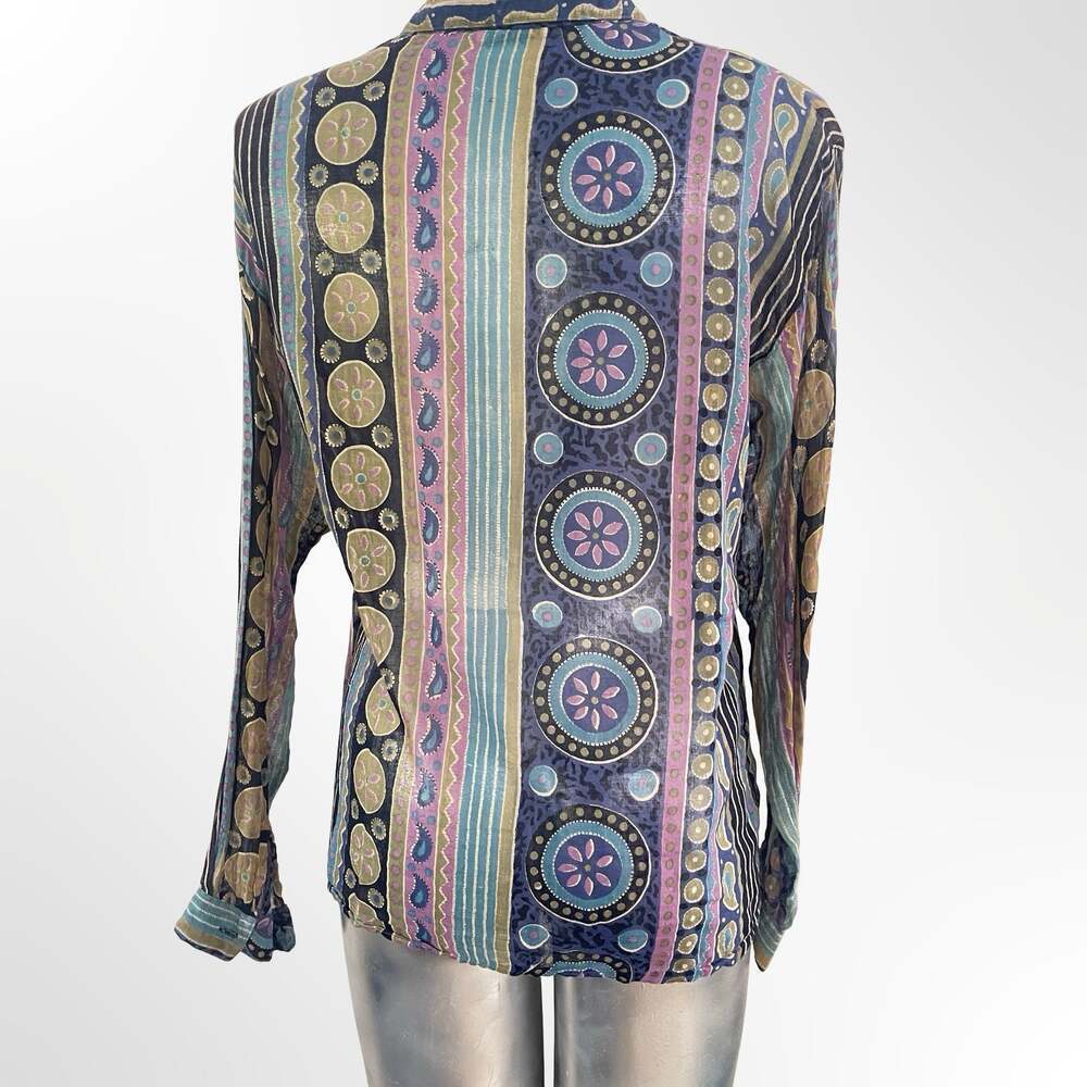 Jasmine by K.V.M. Vintage Geometric Printed 100% Cotton Button-Down Shirt