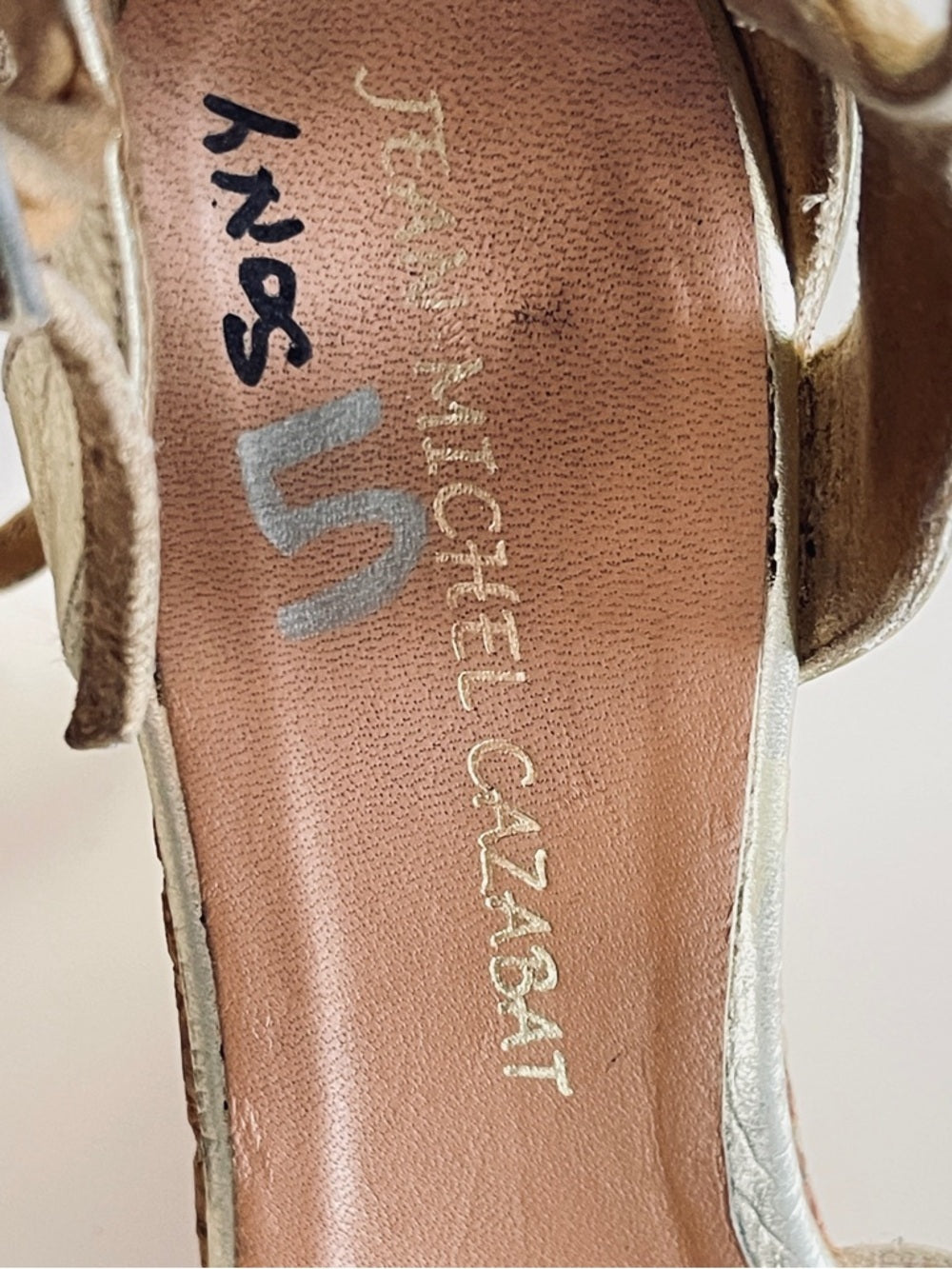 Jean Michael Cazabat Metallic Gold Cork Wedge Sandals in size 5.5