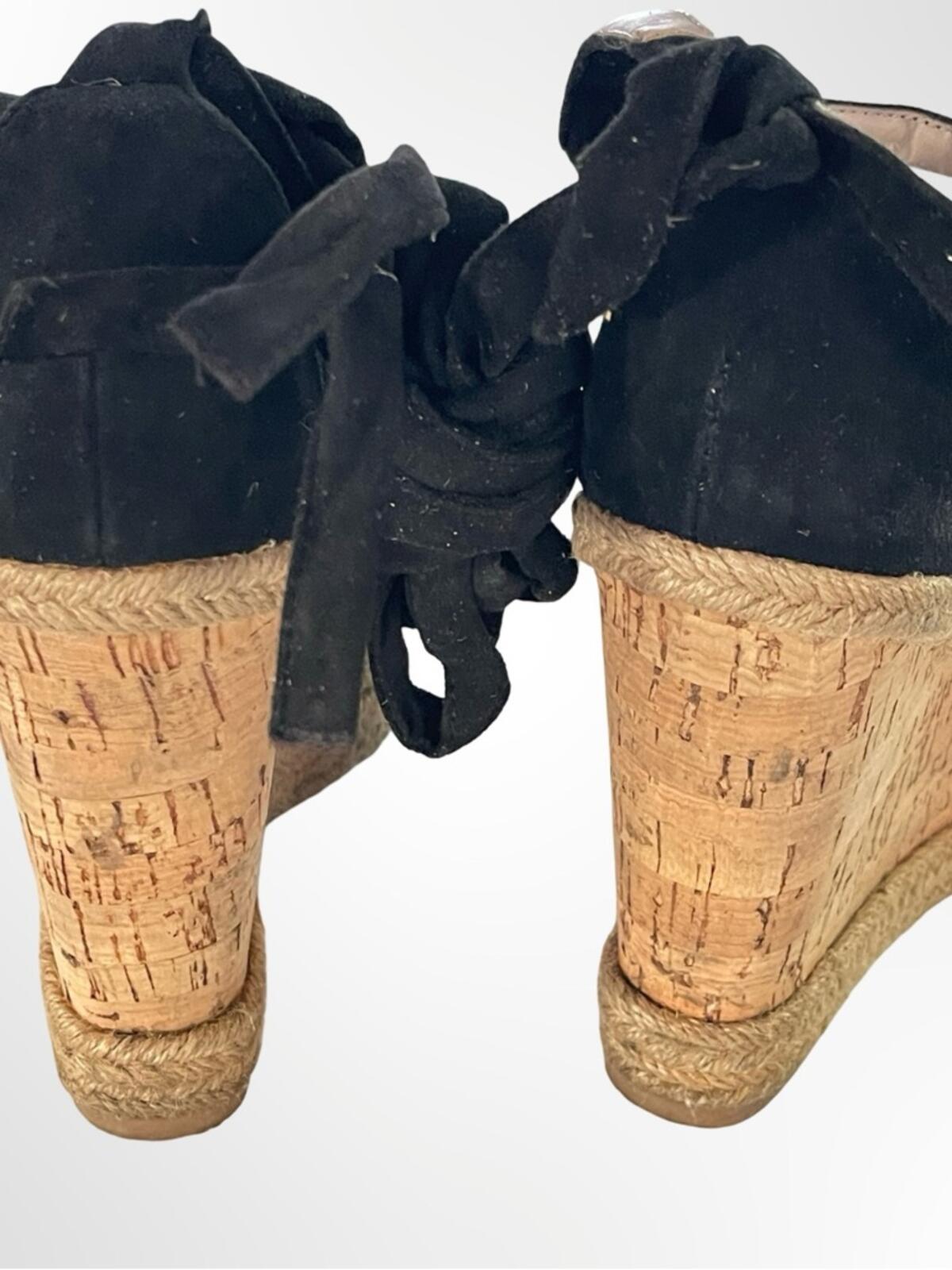 Topshop Black Suede Espadrille Wedge Sandals with Ankle Ties