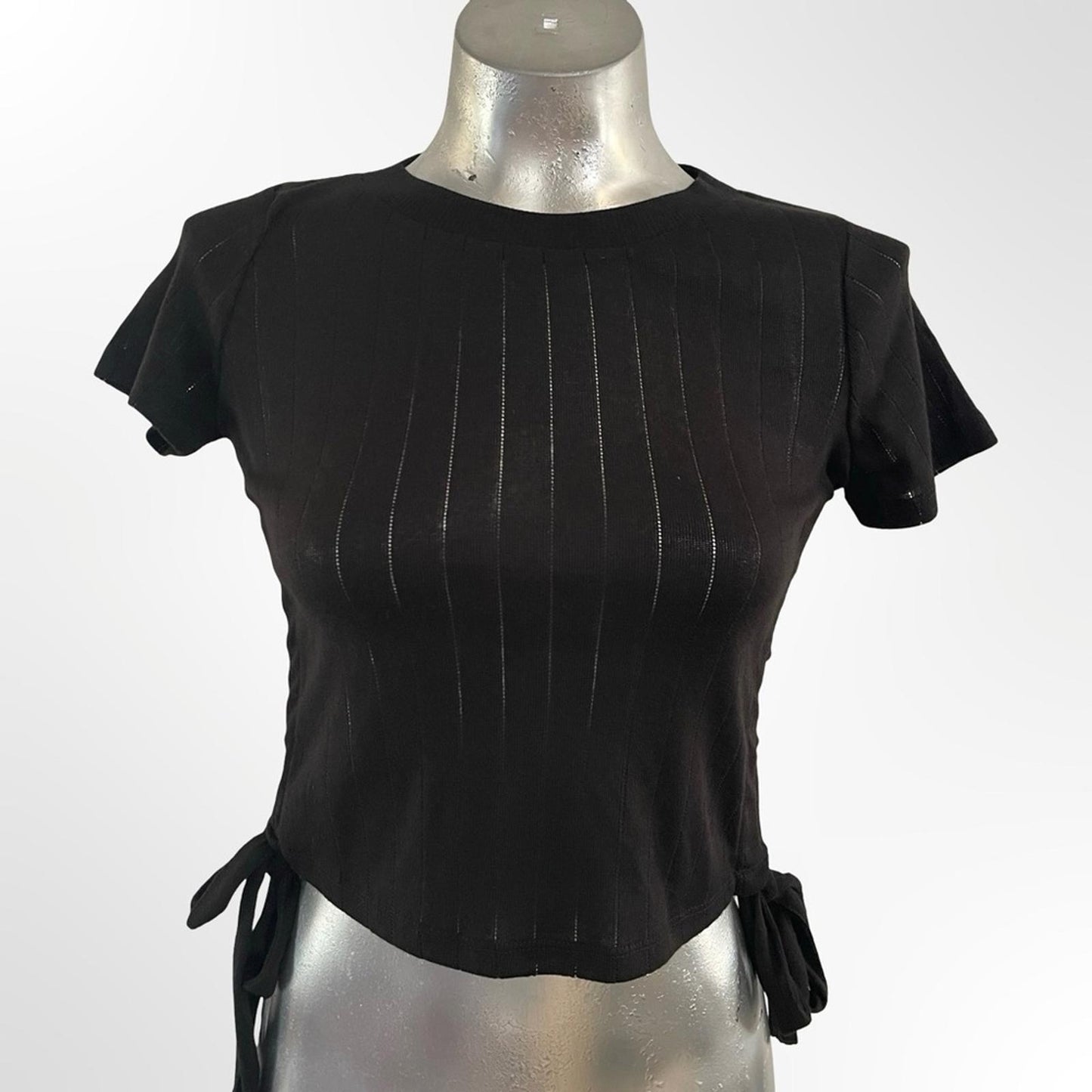 love, Fire Black Ribbed Crop Top with Tie Sides XS NWT