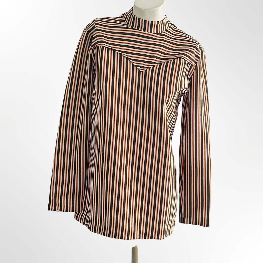 Vintage H Bar C California Ranchwear Striped Mock Neck Long Sleeve Top M