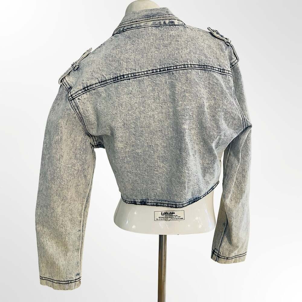 Too Cool For School Vintage 1980s Acid Wash Cropped Denim Jacket w Embroidered L