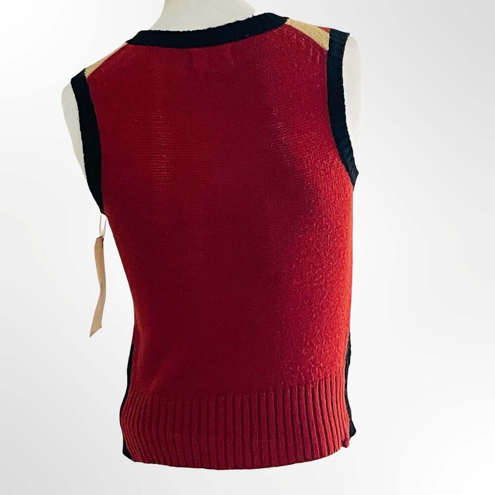 Vintage 1970s Montage V-Neck Chevron Striped Knit Sweater Vest Medium