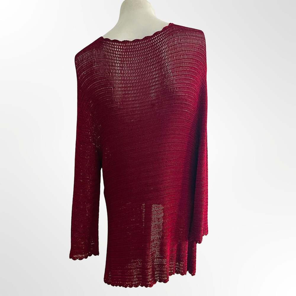 Tramo Switzerland Vintage Luxury Crocheted Open Front Scallop Trim Cardigan