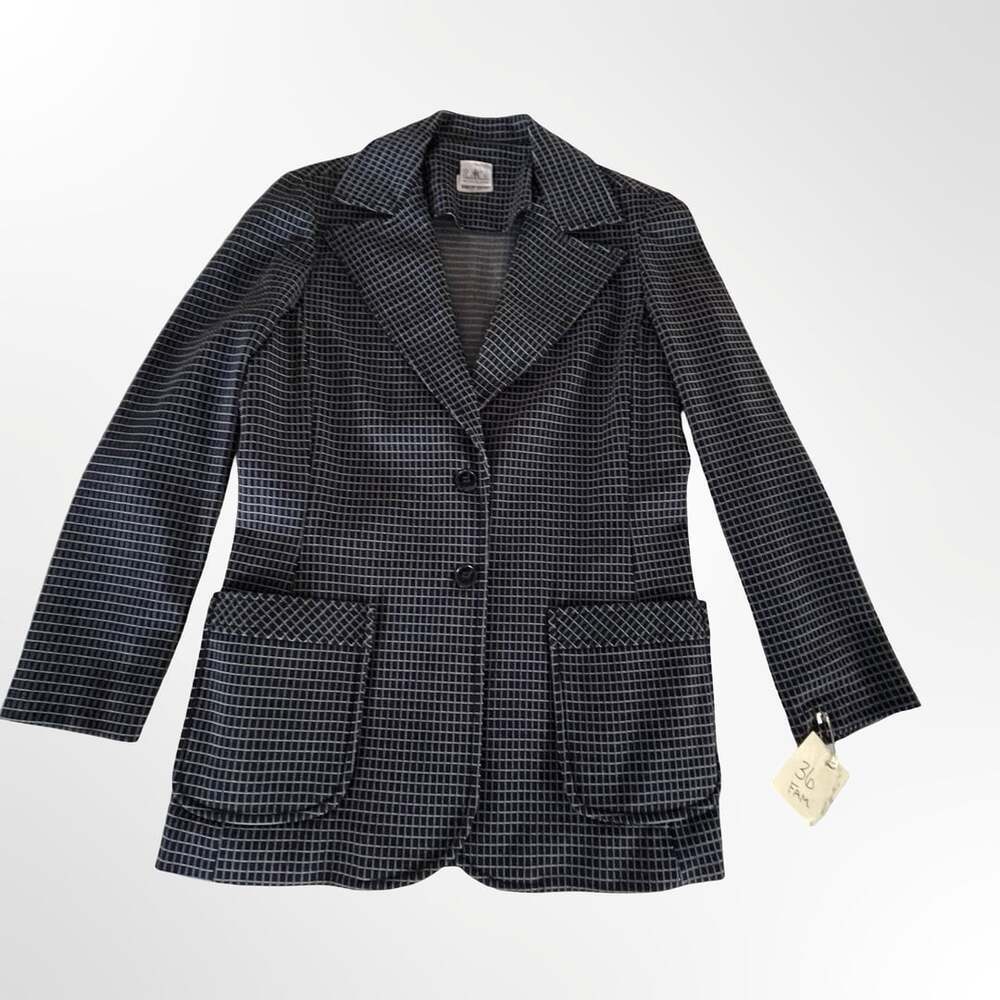 Bodin Knits Vintage Check Pattern Blazer Jacket with Front Patch Pockets
