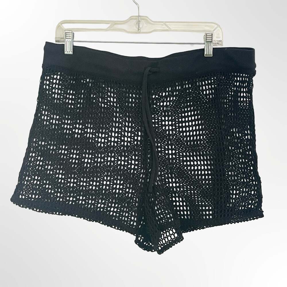 Shade & Shore Black Mesh Crochet Swim Cover-Up Shorts