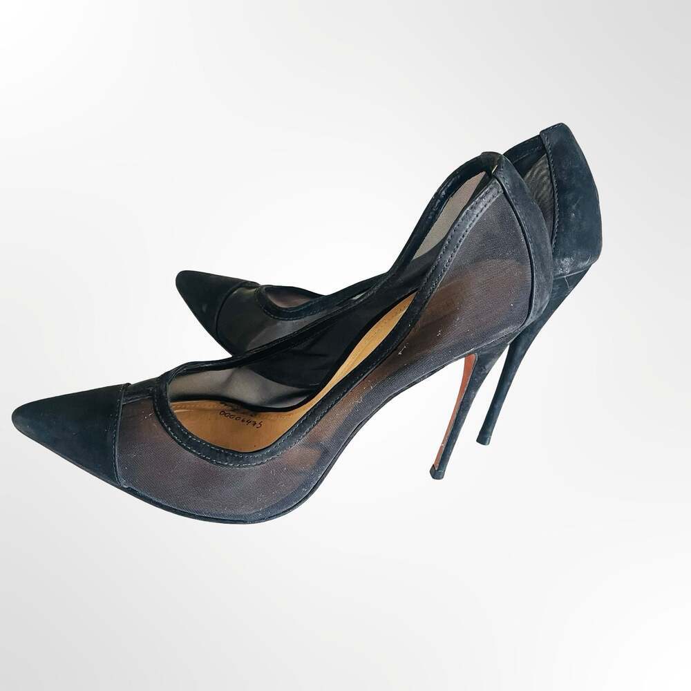 Schutz Black Mesh and Suede Pointed-Toe Stiletto Pumps