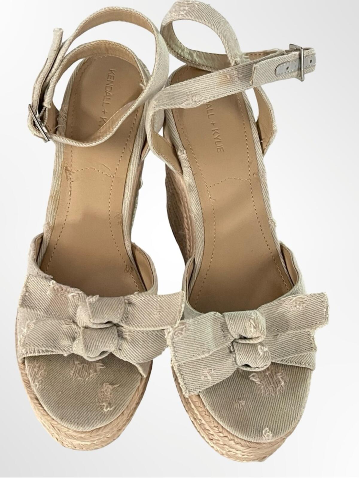 Kendall & Kylie Beige Canvas Bow Espadrille Sandals in 8.5