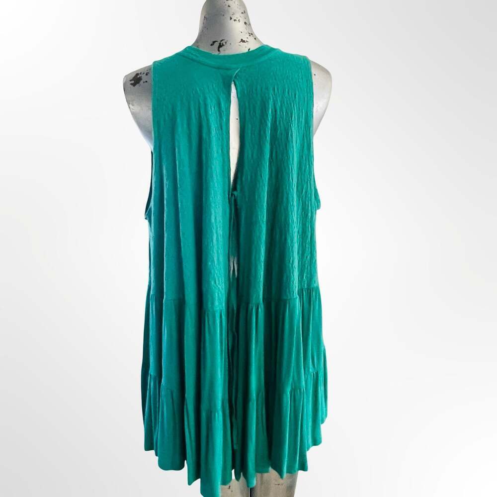 Free People Right on Time Green Sleeveless Tiered Tunic Tank Top Size L