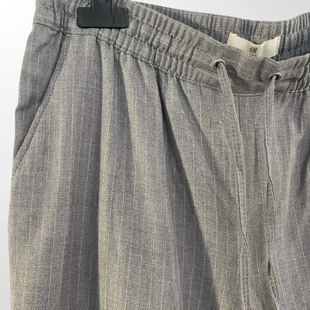 H&M L.O.G.G. Gray Pinstripe Elastic Waist Drawstring Casual Trousers