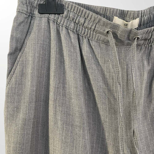 H&M L.O.G.G. Gray Pinstripe Elastic Waist Drawstring Casual Trousers