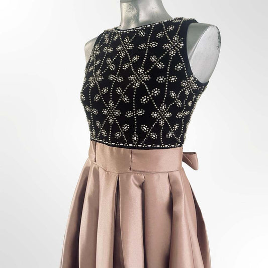 Xscape Sleeveless Beaded Bodice High-Low Satin Party Dress