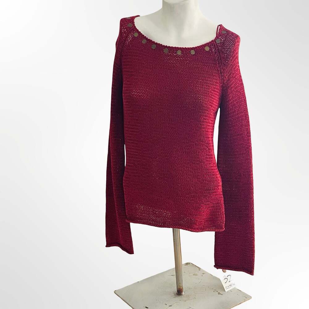 Principles Women's Maroon Knit Scoop Neck Sweater w Embellished Neckline
