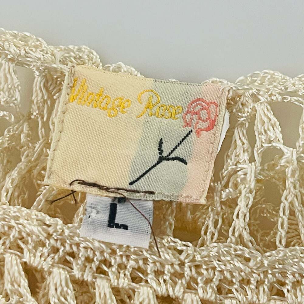 Vintage Rose Cream Hand Made Crochet Lace Ruffled Long Sleeve Top Size L