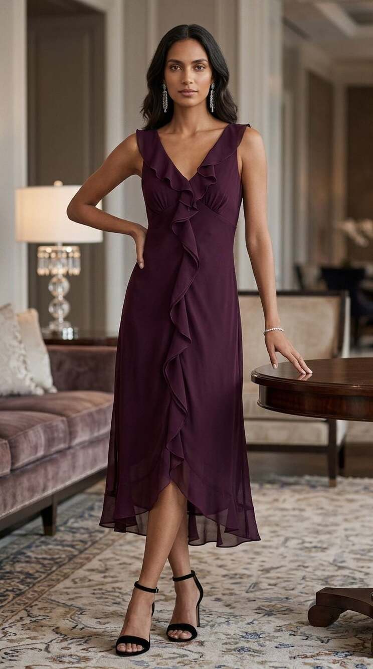 Bisou Bisou Michele Bohbot Sleeveless Ruffle Hem Midi Dress