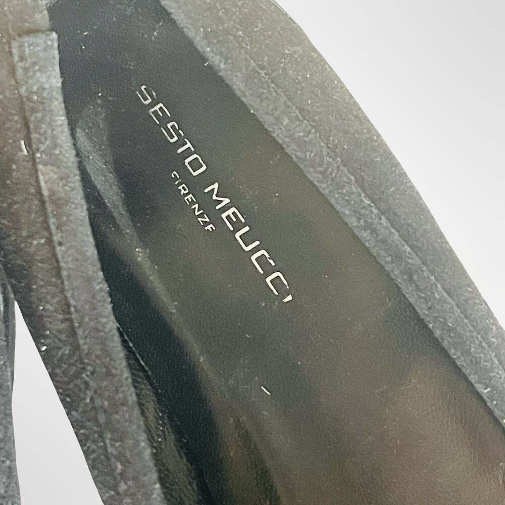 Sesto Meucci Firenze Black Suede Block Heel Pumps with Crystal Bow Detail