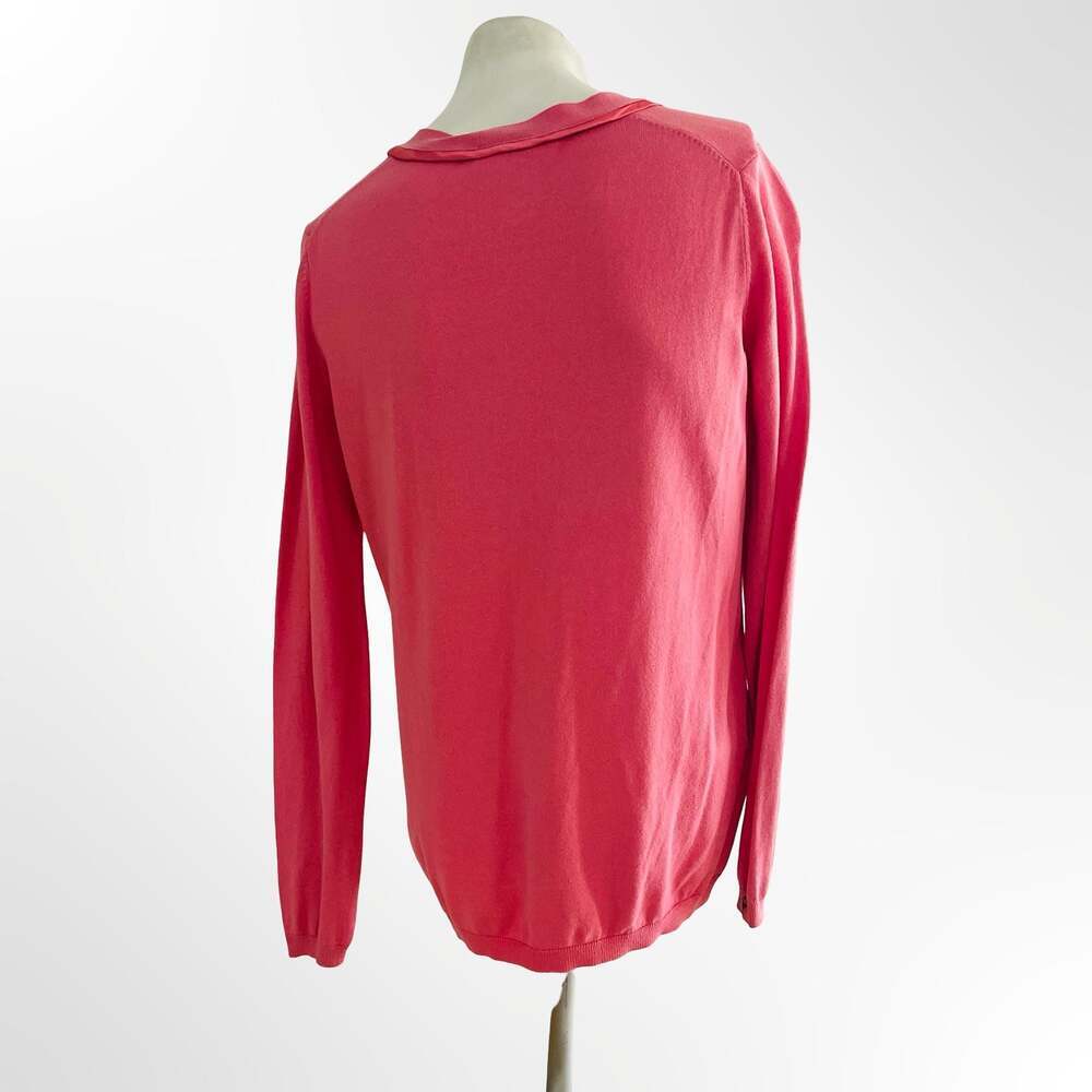 Ann Taylor Coral Pink Ruffle Trim V-Neck Button-Front Cardigan Sweater