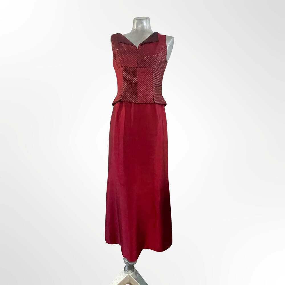JS Collections Red Beaded V-Neck Sleeveless Maxi Dress