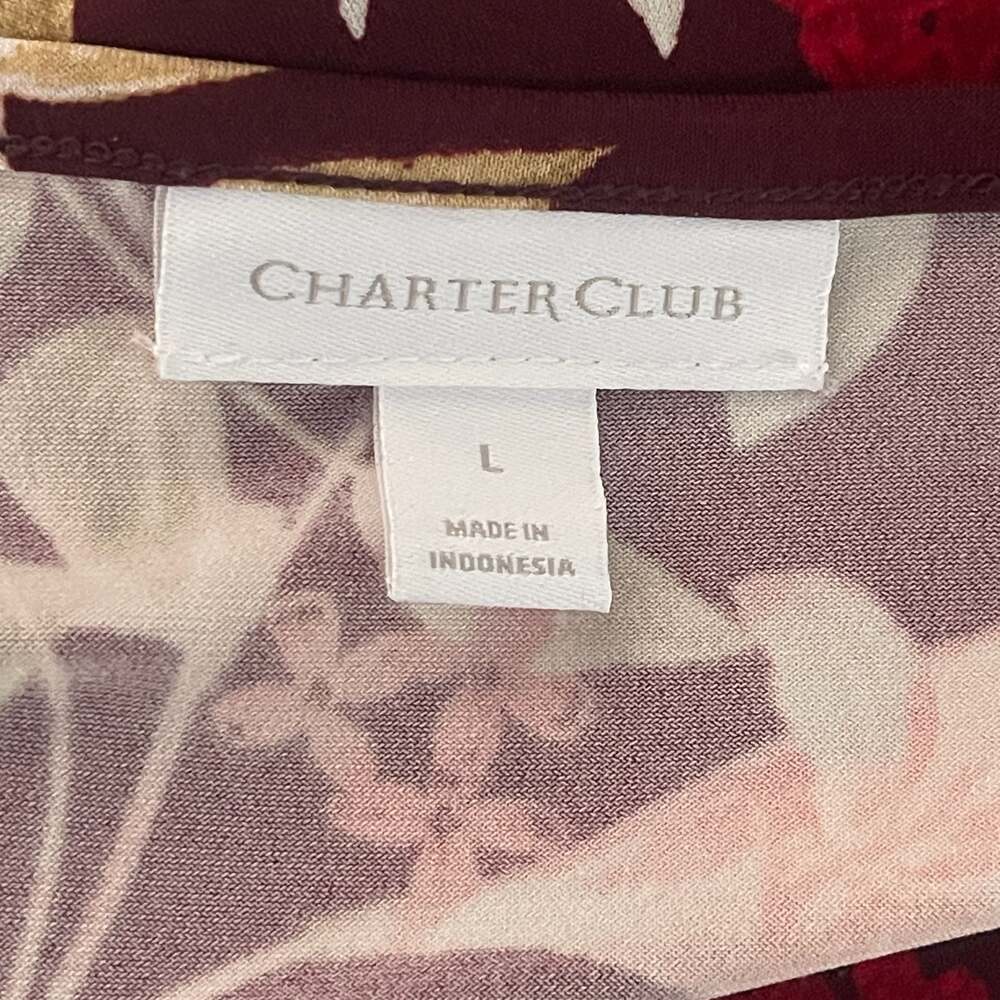 Charter Club Womens L Red Combo Printed Blouse Top