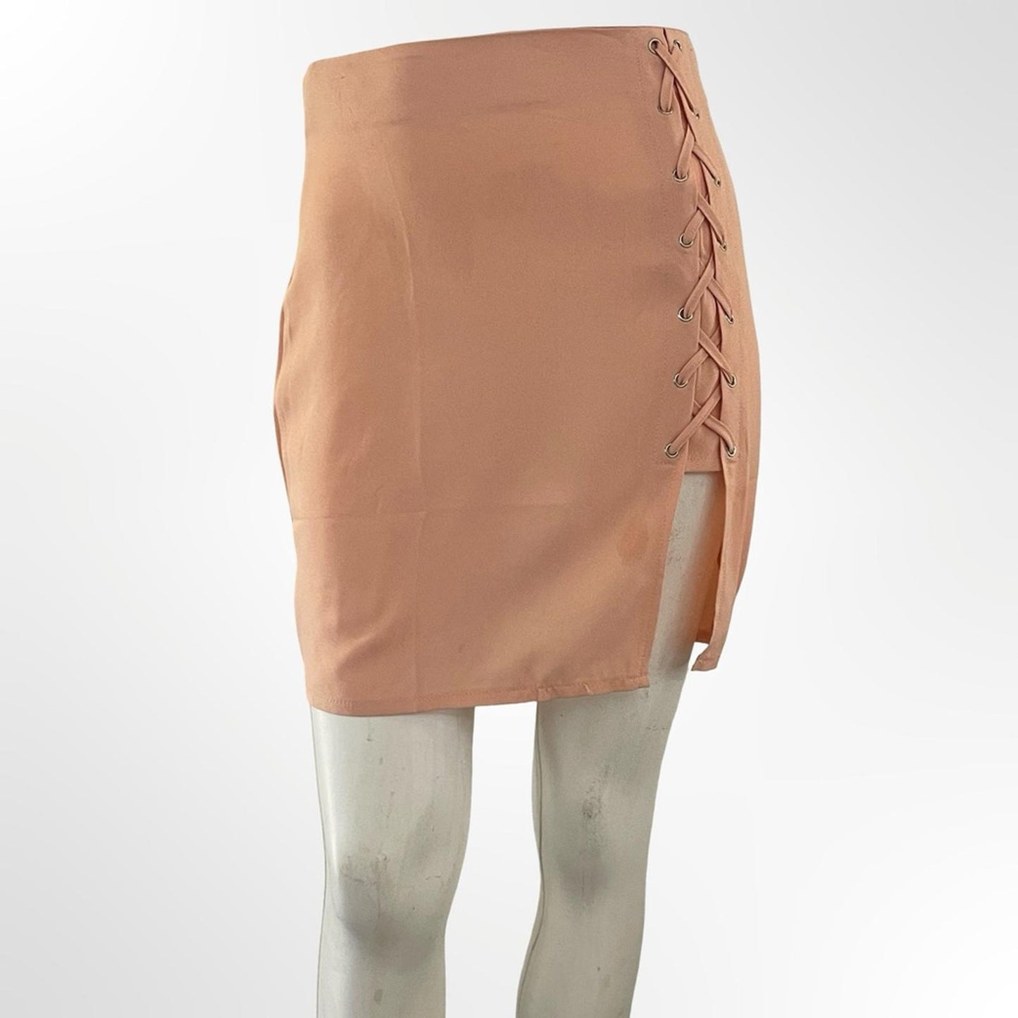 Missguided + Lace-Up Peach Mini Skirt