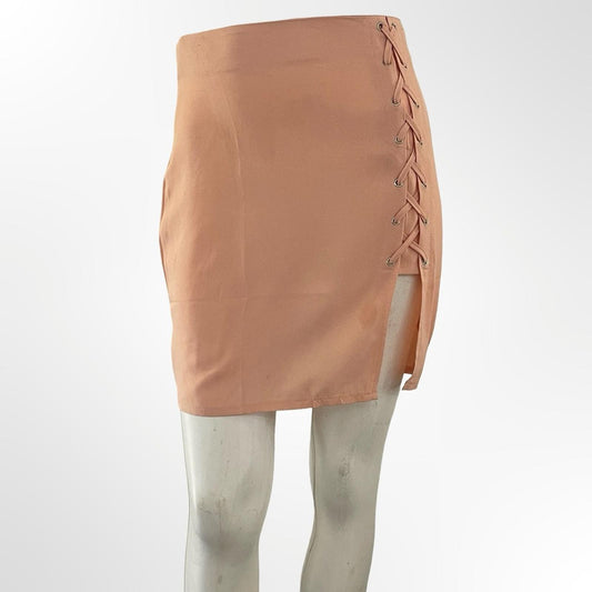 Missguided + Lace-Up Peach Mini Skirt