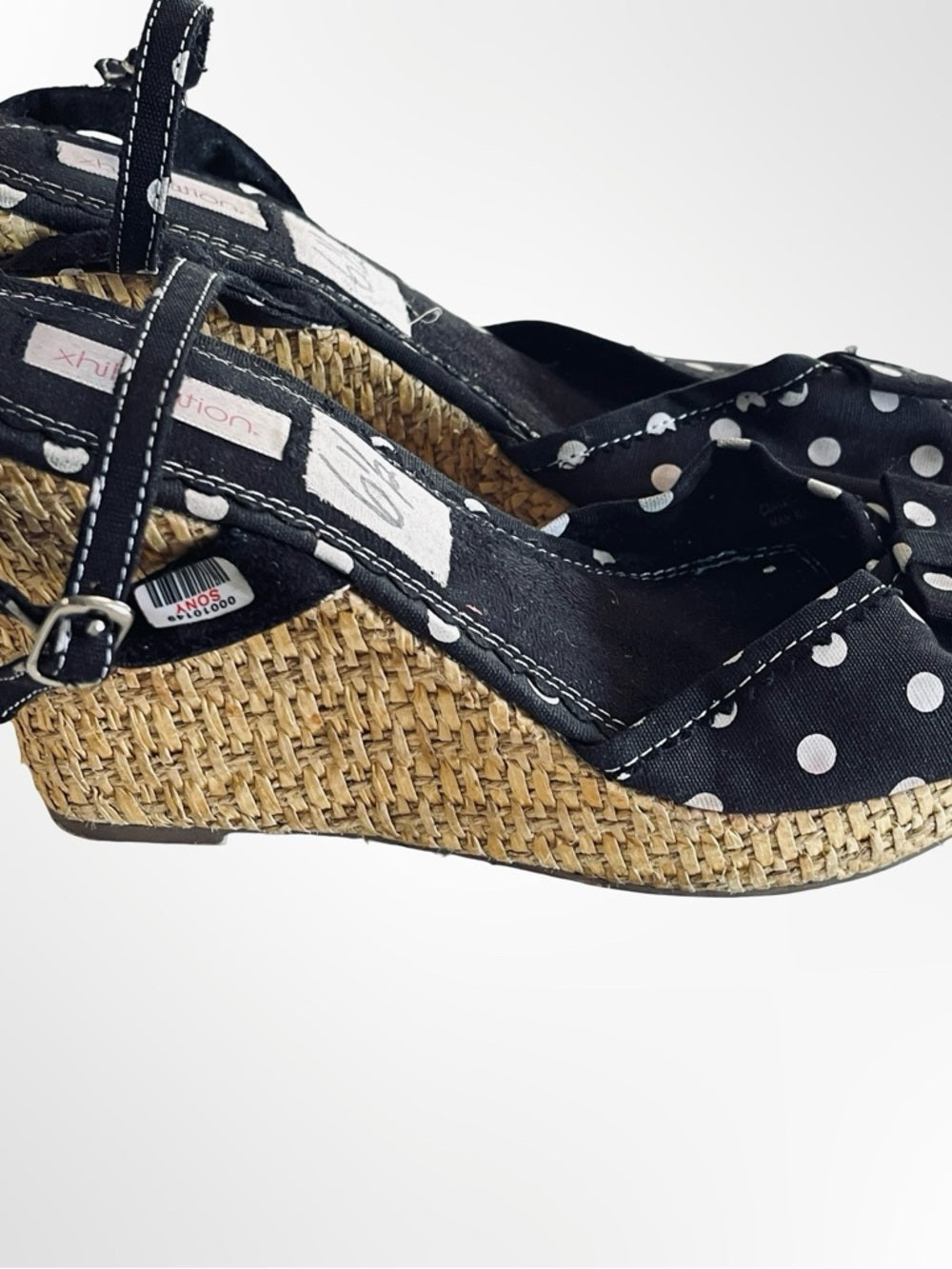 Xhilaration Black and White Polka Dot Wedge Sandals