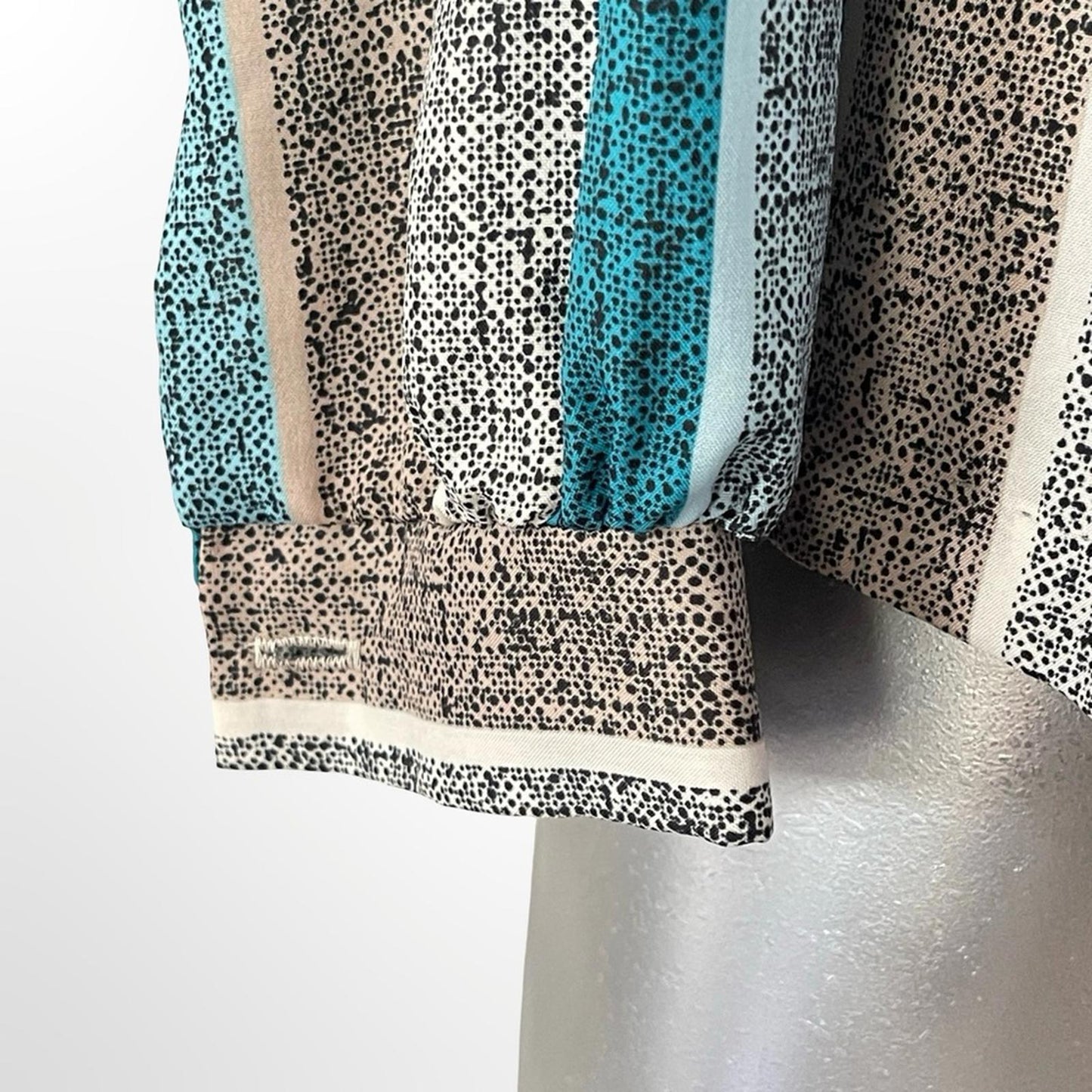 Women's Teal & Gray Striped Button-Up Silk Shirt