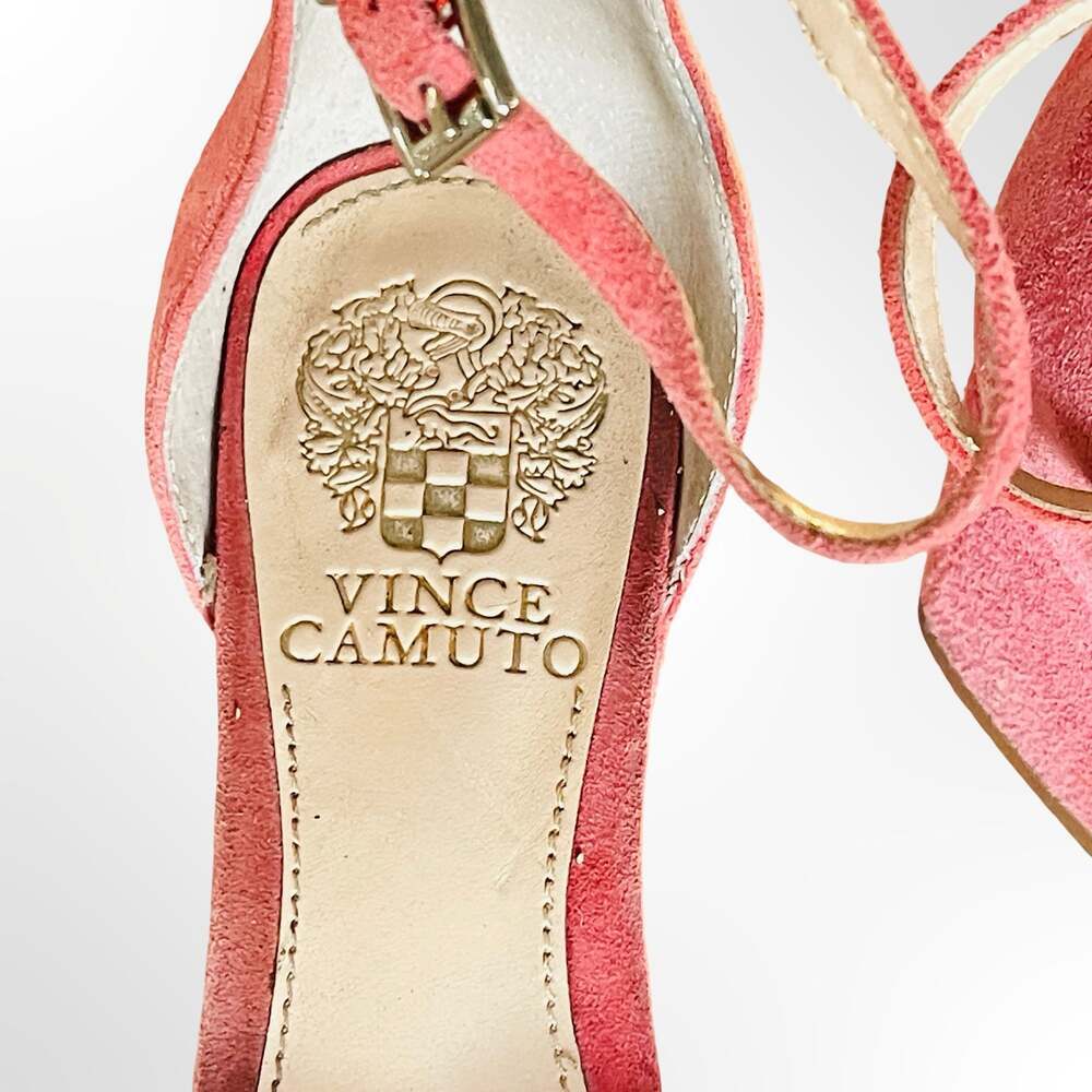 Vince Camuto Florrie Pink Suede Cross-Strap Block Heel Sandals