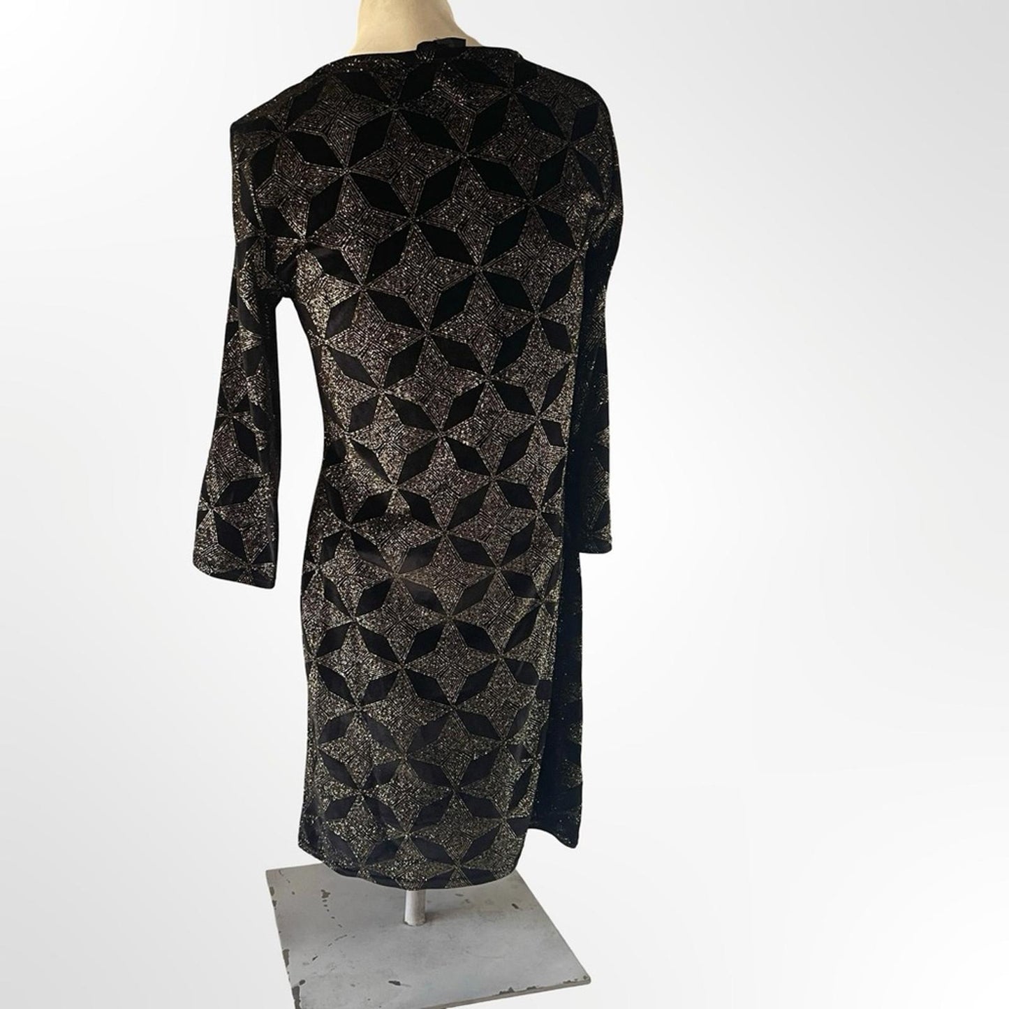 Topshop Black and Gold Geometric Dress in size 8