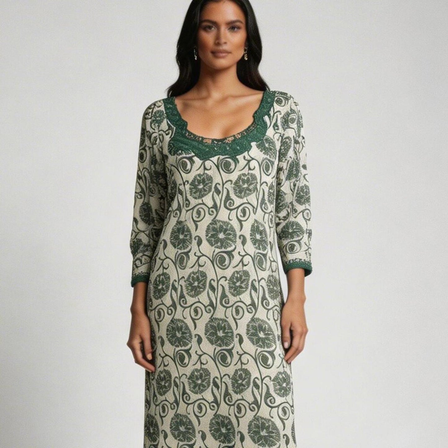 Women's Green Floral Tunic Dress In size Large to XL