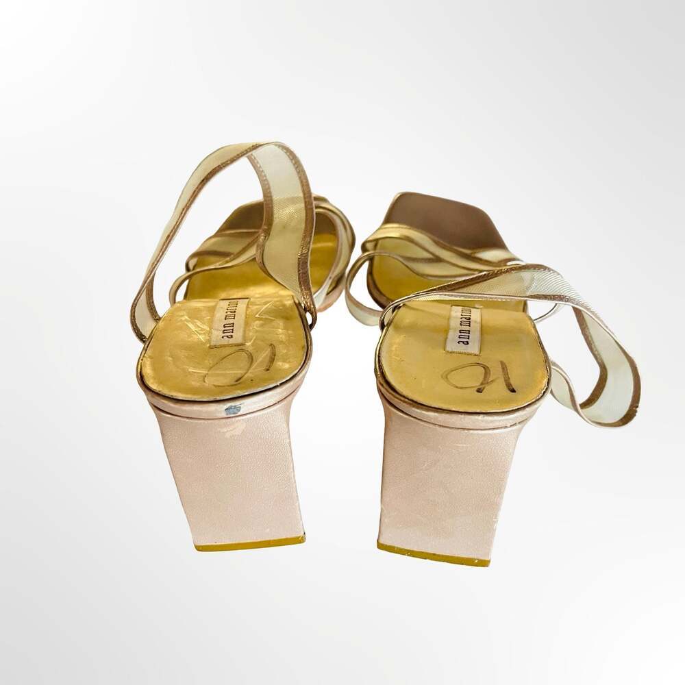 Ann Marino Vintage 90s Gold Metallic Strappy Mesh Block Heel Sandals