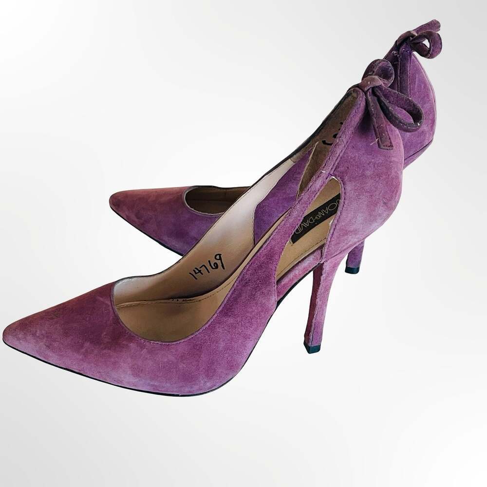 Joan & David Purple Suede Pointed-Toe Heels with Bow Detail